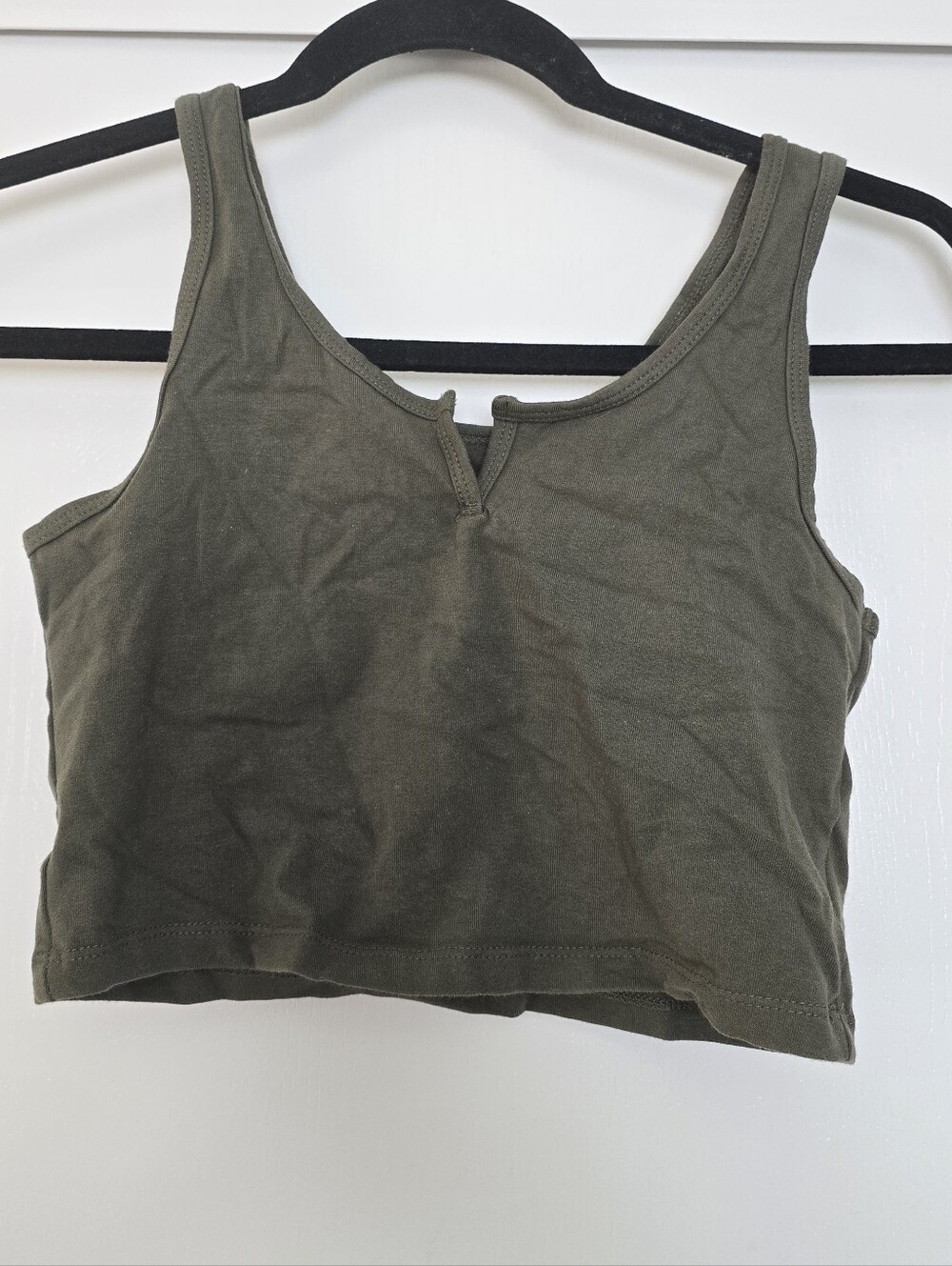 Women's Olive Green Tank Crop Top - Classic Scoop Neck